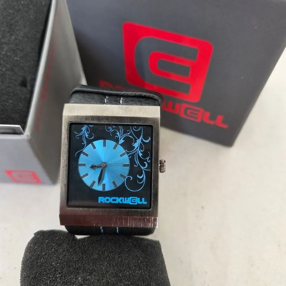 Rockwell Mercedes Vogue Watch Mens Analog Blue Black Leather *Needs New Battery*